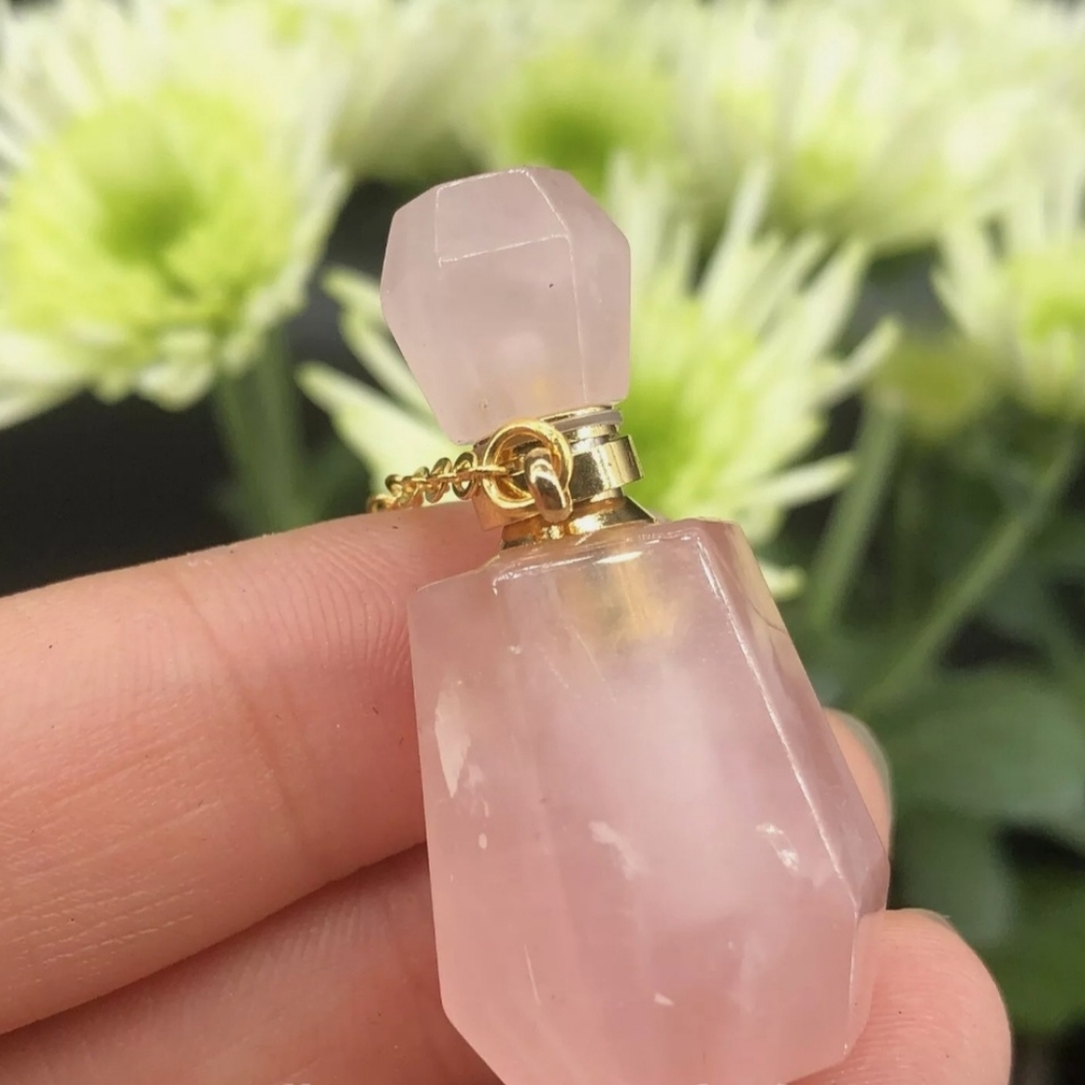 Natural Rose or Citrine Quartz Perfume bottles crystal pendant